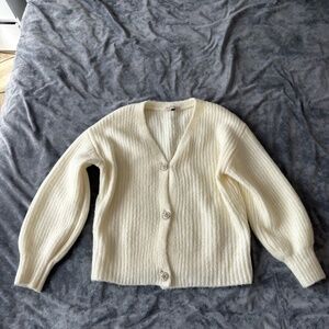 Pookie & Sebastian Ivory Knit Cardigan Cropped Rhinestone Button Sweater